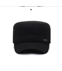 Front view of black wool cadet cap featuring a metallic CLASSIC side emblem detail