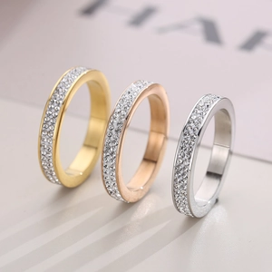 Luxury full rhinestone encrusted stainless steel rings in gold, rose gold and silver colors