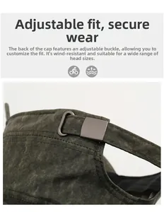Détail de la casquette militaire vintage avec boucle métallique ajustable pour un maintien