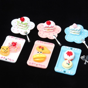 Miniature dollhouse food set with cute polka dot plates and assorted resin play snacks