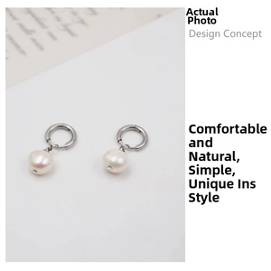 Detailed view of silver freshwater pearl drop earrings with elegant metal hoops