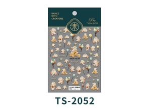 Détail des stickers 5D pour ongles avec motifs d'éléphants et ballons sur emballage