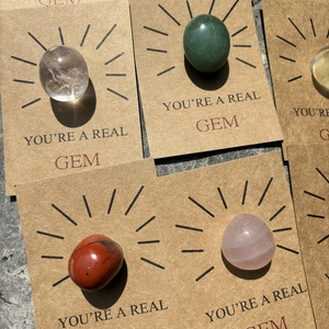 Healing crystal stone gift cards featuring natural gemstones with You're a Real Gem text