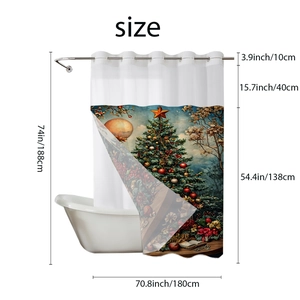 Detailed dimension chart showing 188cm height and 180cm width for Christmas shower curtain