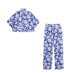 Femme Ensemble Chemise Manches Courtes Imprimé Floral Et Pantalon Droit Été Décontracté Vacances Streetwear Polyester