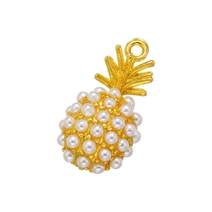 Golden metal pineapple pendant with white pearl inlay and top hanging loop for DIY jewelry