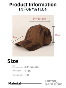 Detailed size chart for vintage tie-dye baseball cap with 54-58.5cm circumference