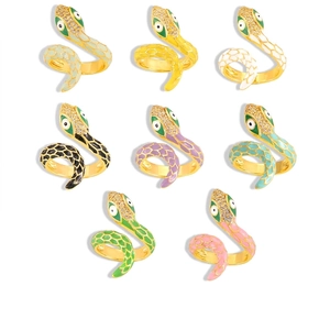 Snake Open Ring Copper Colorful Enamel Zircon Inlaid Adjustable Animal Shape Edgy Hip Hop Jewelry For Women