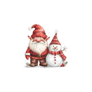 Watercolor Christmas wall sticker featuring a Nordic gnome and a snowman with red berries