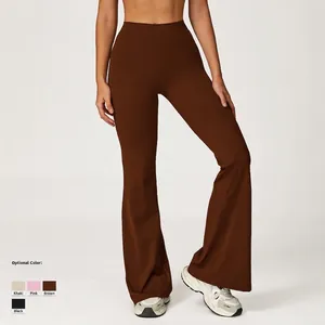 Pantaloni da yoga svasati marrone scuro a vita alta in tessuto opaco elasticizzato