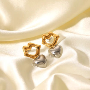 Heart Lip Design Two-Tone Gold Silver 18K Gold Plated Stainless Steel Stud Earrings Ins Style Luxury For Women