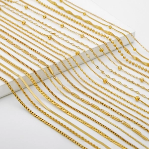 Selection of 18k gold plated stainless steel chains including bead, box, and snake styles