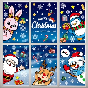Stickers de fenêtre Noël statiques avec Père Noël, renne et bonhomme de neige bleus