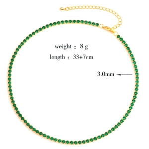 Elegant gold emerald zircon tennis necklace with 33+7cm adjustable box chain