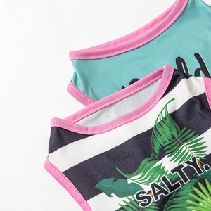 Cute pet dog vest featuring blue wild print and black-white stripe salty design