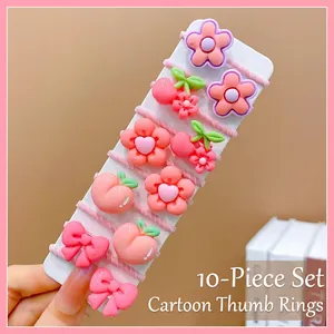 10-piece cute fruit and flower cartoon hair ties for girls on a white display card