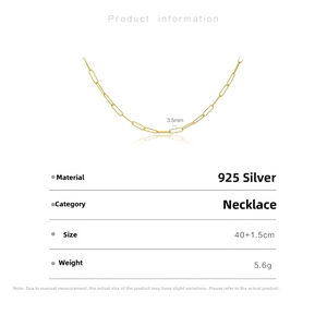 Detailed specs for S925 sterling silver paperclip chain necklace with 3.5mm link width