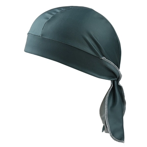 Close-up of dark teal satin durag with high-gloss finish and fine grey edge stitching
