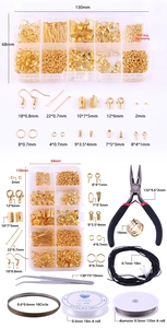Kit per gioielli fai-da-te con ganci dorati, chiusure a moschettone e pinze in scatola trasparente