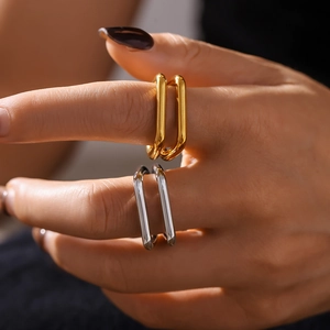 Minimalist double-layer U-shaped open rings in 18K gold and silver plating