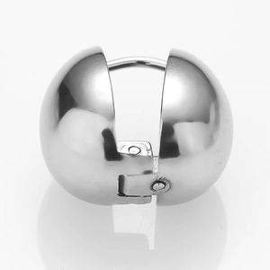 Polished silver stainless steel ball huggie earrings with a sleek mirror finish