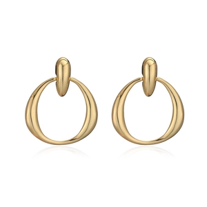 Retro geometric gold teardrop tassel earrings with 18K gold plating for a minimalist style