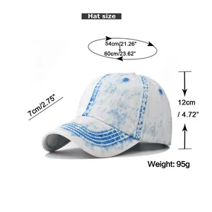 Größentabelle für gewaschene Denim-Baseballkappe mit 54-60cm Umfang und 7cm Schirm