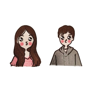 Cartoon couple embroidery patches for DIY clothing decoration with cute boy and girl design