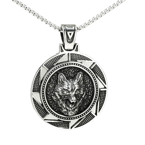 Wolf Head Pendant Necklace Stainless Steel Viking Norse Mythology Style Retro Gothic Jewelry For Men