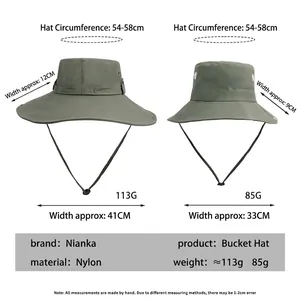 Quick-dry nylon wide-brim sun hat for outdoor hiking and camping with adjustable drawstrings