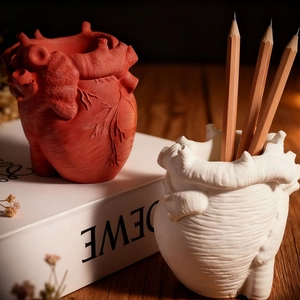 Artistic anatomical heart resin vase and pencil holder for creative home desk decoration