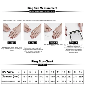 Guide for measuring ring size with paper method and detailed US size conversion chart