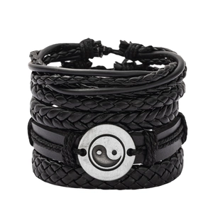 Vintage Tai Chi Yin Yang Charm Braided Cowhide Leather Bracelet For Men Adjustable Punk Rock Alloy Jewelry Wristband Gift