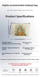 Detail of Easter bunny linen makeup bag showing fabric texture and 25x17cm dimensions
