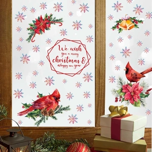 Christmas Window Stickers PVC Snowflake Cardinal Bird Floral Decals Festive Holiday Home Decor Wall Glass Cling