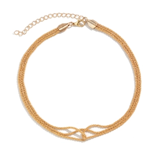 Elegant gold-tone multi-strand layered chain necklace with woven knot and adjustable clasp