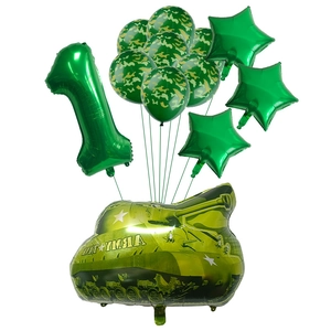 Military camo birthday balloon set with green tank, star and 32 inch number one