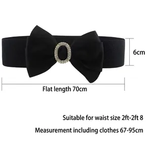 Schwarzer elastischer Hüftgürtel mit Strass-Schleife, 6cm breit für Kleider