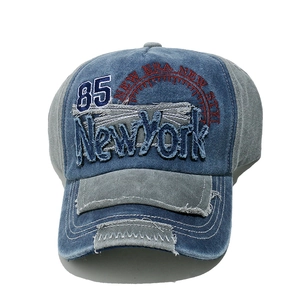Detailed embroidery of New York text and 85 patch on vintage washed baseball cap
