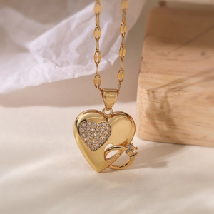 Heart Pendant Necklace Copper 18K Gold Plated Cubic Zirconia Jewelry For Women Fashion Commute Minimalist Elegant Shiny
