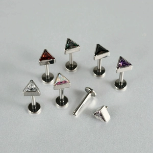 F136 titanium rhombus zircon stud earrings in various colors for cartilage piercing