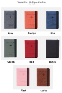 Grid view of multi-color RFID passport wallets with elastic bands in eight distinct shades