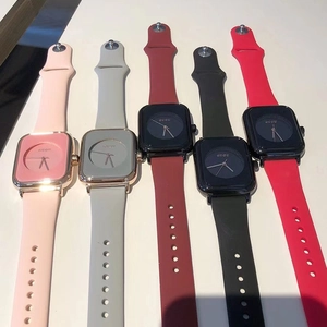 Minimalist square silicone strap ladies watches in pink, grey, red, and black colors
