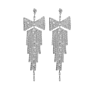 Elegant silver butterfly tassel earrings with sparkling rhinestones and cubic zirconia
