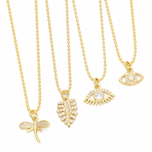 Evil Eye Dragonfly Leaf Pendant Necklace Copper Zircon Gold Plated Fashion Jewelry For Women Ball Chain