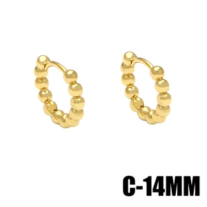 Polished 14mm gold beaded hoop earrings with geometric round ball design