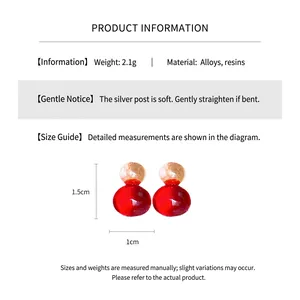 Detailed size specifications and weight info for red resin gourd earrings