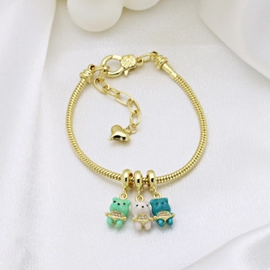 Cute Bear Pendant Bracelet Copper Gold Plated Enamel Rhinestone Fashionable Jewelry For Women Personalized INS Style