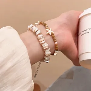 Irregular Shell Fragment Bracelet With Starfish Charm Beaded Bangle Bohemian Ocean Beach Summer Jewelry For Women