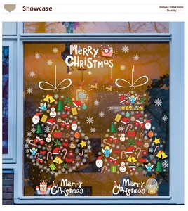 Stickers de Noël détaillés pour fenêtres avec texte, flocons de neige et motifs du Père Noël